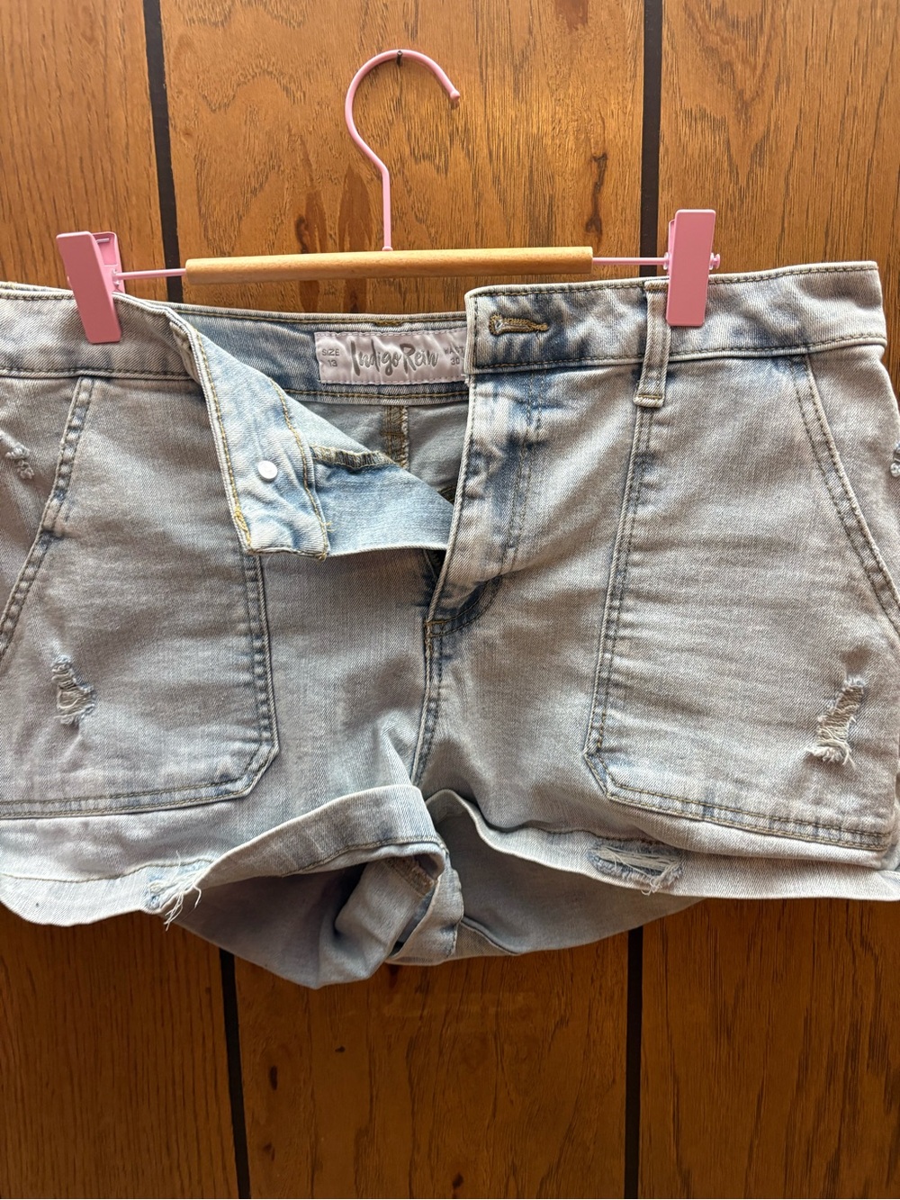Indigo Rein Light Blue Denim Shorts with Front Patch Pockets